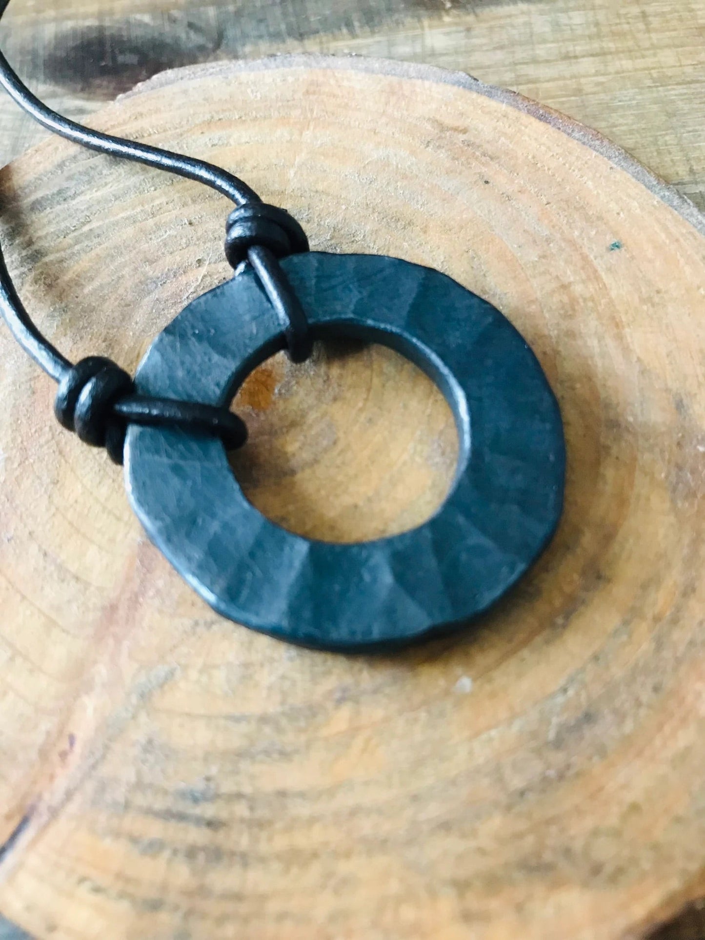 Hammered Iron Ring Pendant Necklace
